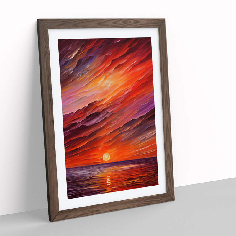 Ocean Sunset View No.7 - Framed Print, 46cm H x 34cm W x 2cm D, Walnut