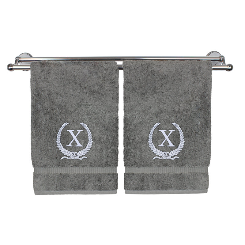 Essuie-mains monogramme - ensemble de 2 - lettre de conception de couronne, X, Gris / Argent