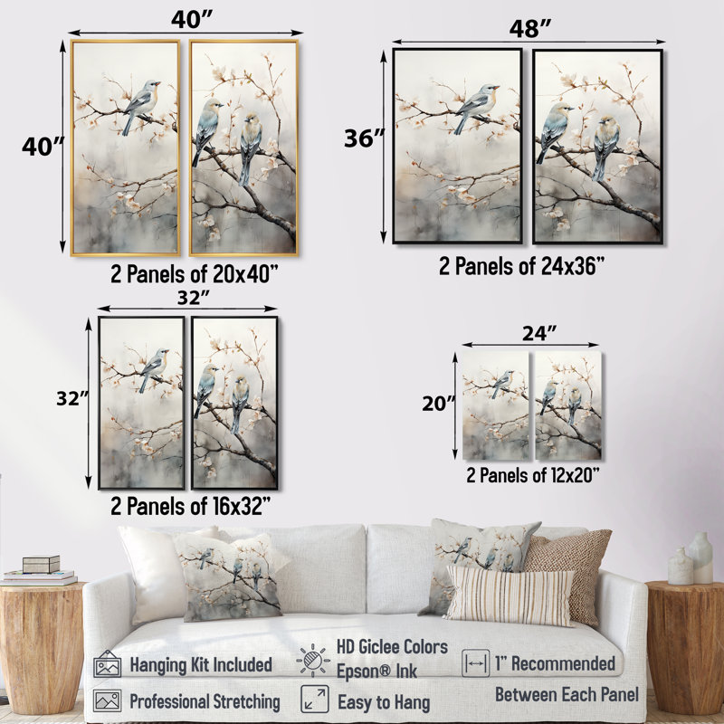 «Birds On The Brink IV», art mural grand oiseau, H 36 po x l 48 po, Toile tendue, Ne s’applique pas
