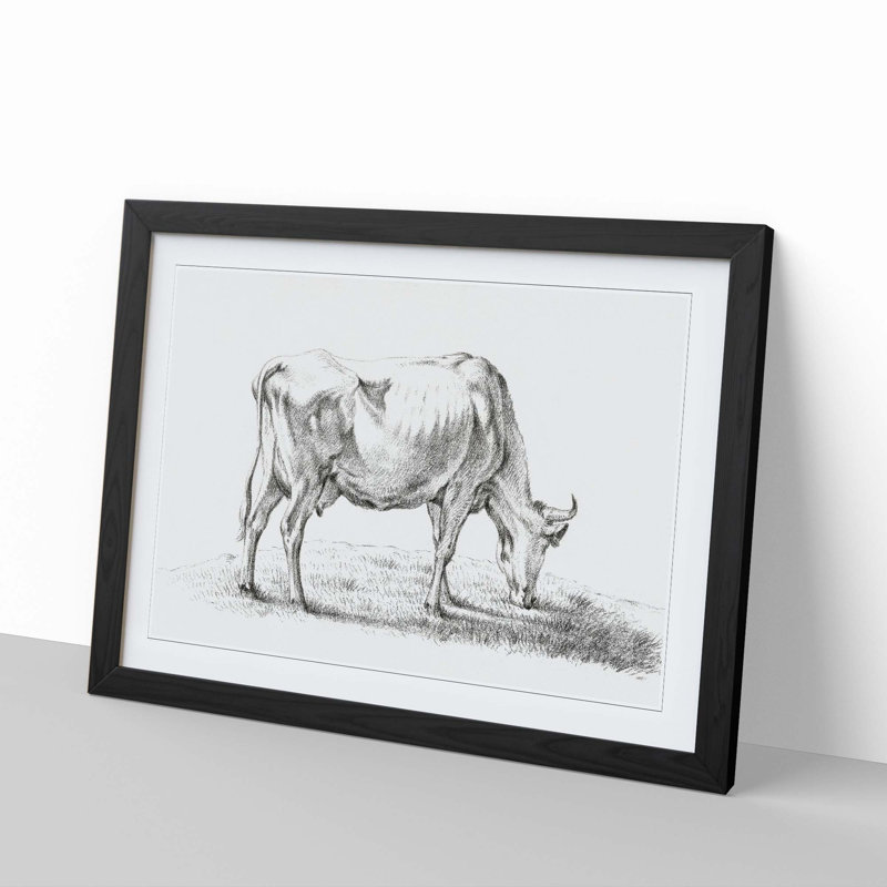 A Grazing Cow by Jean Bernard - Single Picture Frame Print, Black Framed, 45cm H x 63cm W x 2cm D