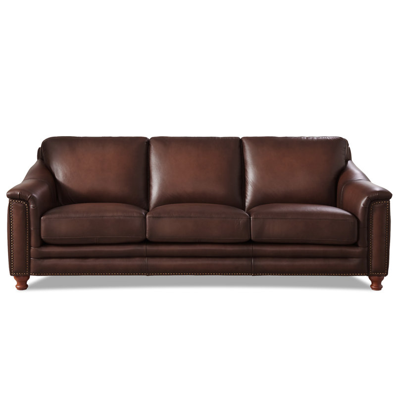 Alpert 91.5'' Leather Sofa, Caramel Brown Genuine Leather