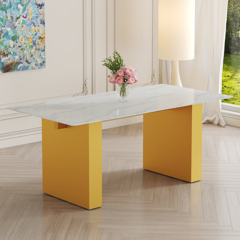 Grande table rectangulaire moderne avec plateau de table à motif de 0,4 pouce et grands pieds en panneau de fibres à densité moyenne, idéal pour la cuisine, la salle à manger et le salon, 35,4 po x 30 po, plusieurs options de couleurs disponibles