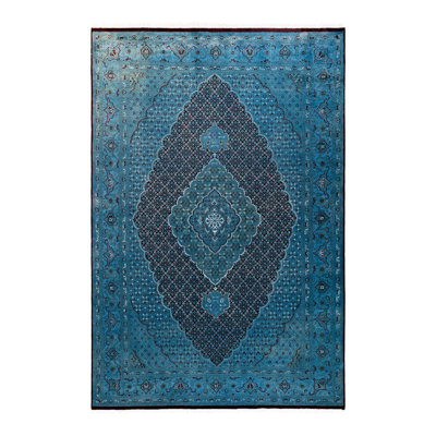 Tapis bleu noué à la main de conception unique Chimel