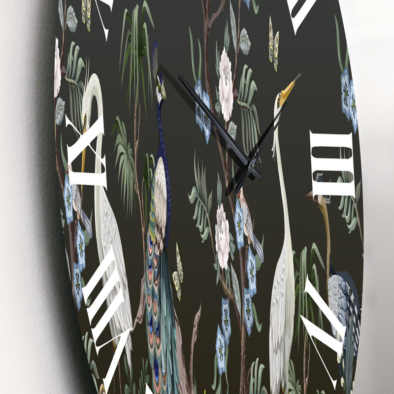 Chinoiserie avec oiseaux et pivoines IV - Horloge murale traditionnelle, Moyen