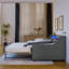 Canapé-lit simple rembourré avec trois lumières DEL, tête de lit réglable avec rangement, lit gigogne escamotable et chargement sans fil, cadre de canapé-lit rembourré en lin, gris-2120069728