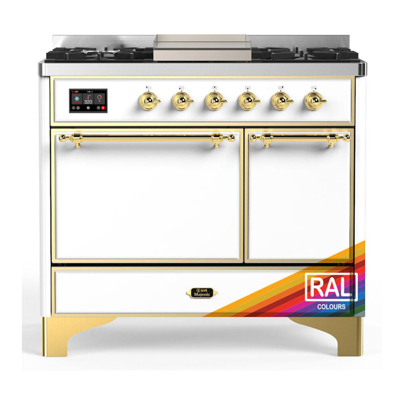 Majestic III Series 40 Inch Dual Fuel Range with 6 Sealed Burners, Griddle, in RAL (Liquid Propane, Brass Trim), Brass