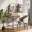 Bureau de maquillage avec miroir rond et lumières, table de maquillage blanche, petite table de coiffeuse pour chambre à coucher avec beaucoup de rangement, 3 modes d'éclairage,
