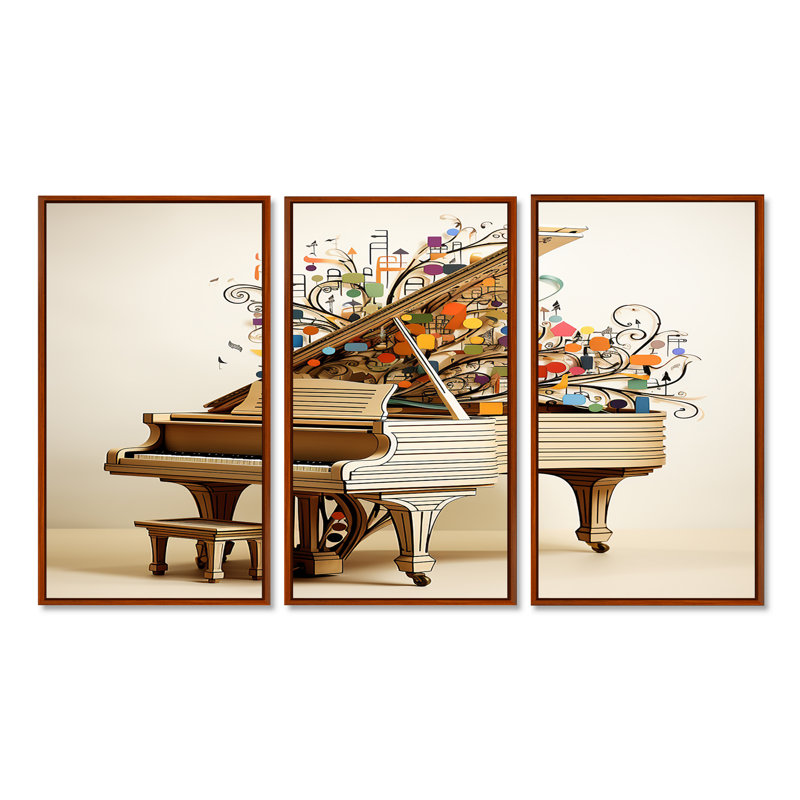 Jolley - ensemble d'art mural piano, H 28 po x l 36 po x P 1 po, Cadre flottant brun