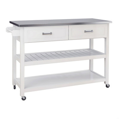 Stainless Steel Table Top White Kicthen Cart With Two Drawers by Latitude Run