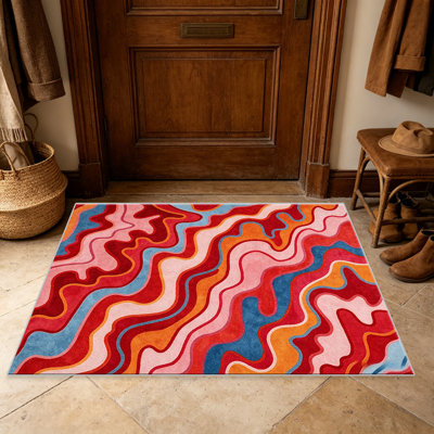 Red and Blue Retro   area rugs for Living Room, Soft and Comfortable, Suitable for all seasons, easy to maintain, machine washable Indoor floor mat, Under Table Farmhouse suitable for Bedroom, Dining Room, Study,  Balcony, Home Decor Patio