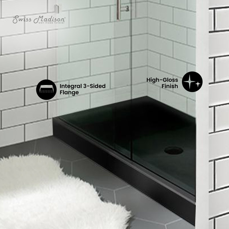 Voltaire 48" x 36" Acrylic Black, Single-Threshold, Center Drain, Shower Base, Black, Center