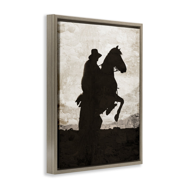 "Eleving Horse & Cowboy", art mural encadré par Kim Allen, Cadre flottant orme Montalcino, H 31 po x l 25 po