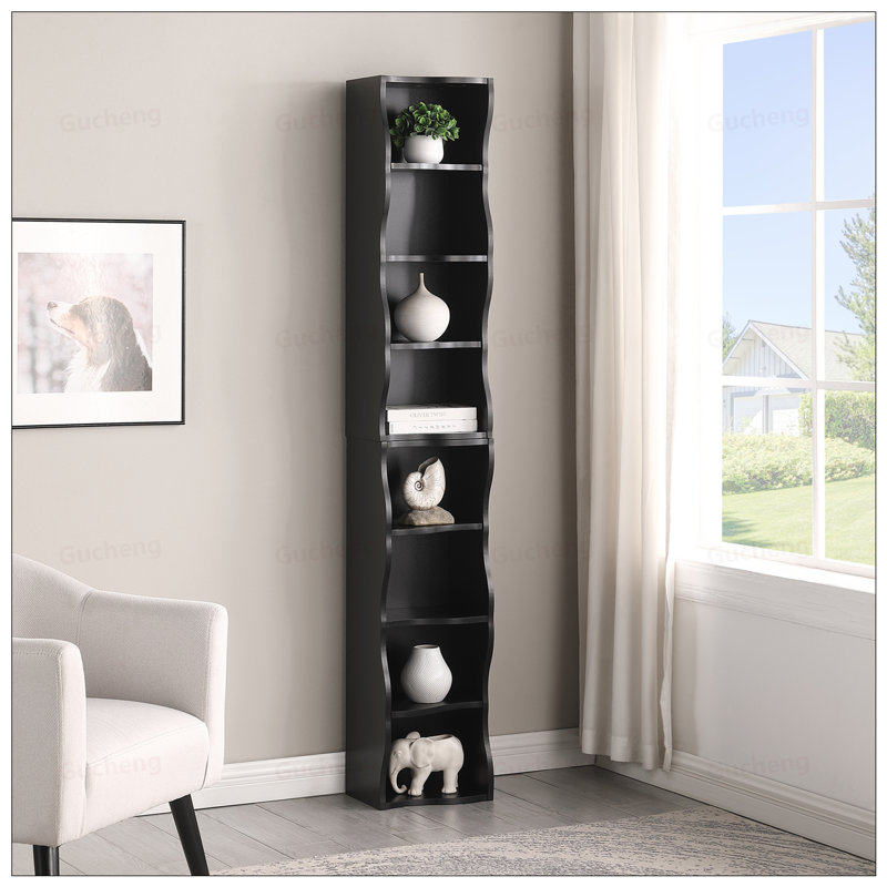 8-Layer Adjustable Shelf Ultra-Thin Bookshelf With Wavy Border, Perfect For Narrow Spaces And Multi-Functional Storage In Home Offices