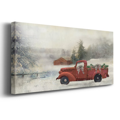 Red Barn Winter - Toile tendue avec châssis - Prêt à accrocher