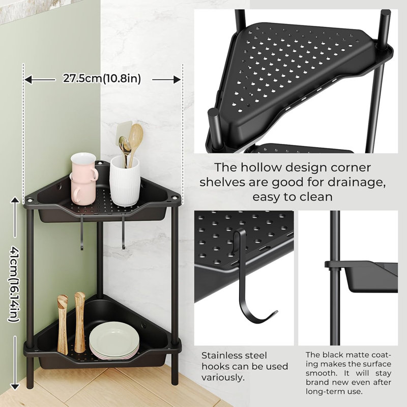 Brayden Studio® 2 Tier Floor Standing Corner Shower Caddy Organizer ...