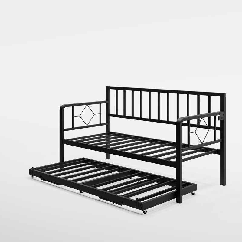 Lit de jour en métal avec couchette, lumières DEL, Noir