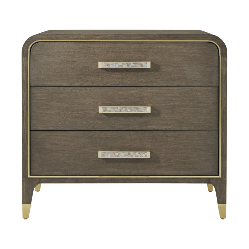 Judith Leiber Couture 3 - Drawer Nightstand, Gold/Gray/Mink