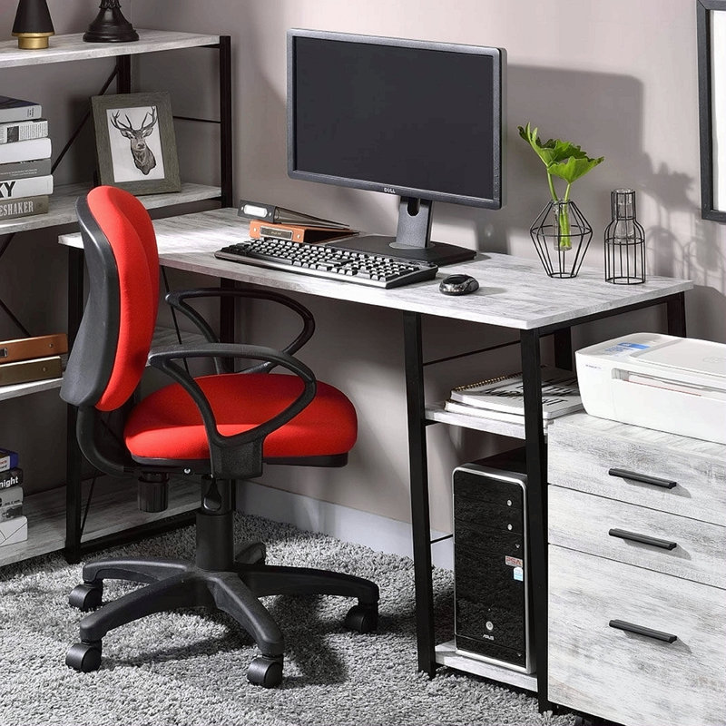 Rectangular Writing Desk With 2 Tier Shelf, White