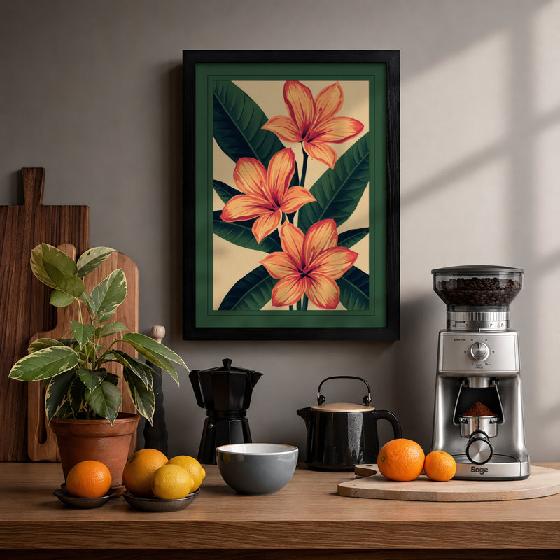Three Orange Blooms Botanical - Print, A2 - 59.4 x 42.0 cm, Black