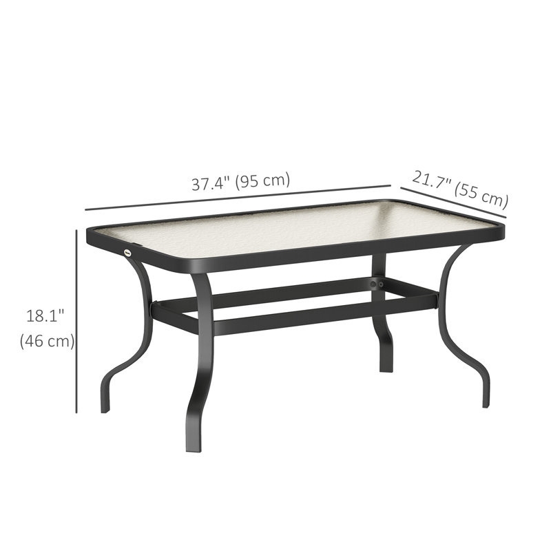 Table basse d'extérieur 37 po avec plateau en verre trempé noir