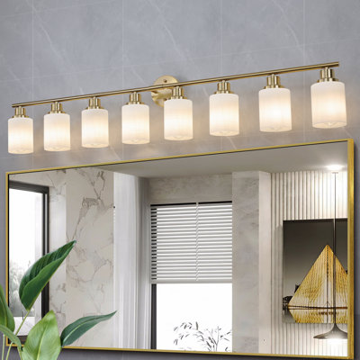 Applique murale pour meuble-lavabo de style moderne à 52 lumières de 52 po de longueur, finition dorée avec abat-jour en verre givré