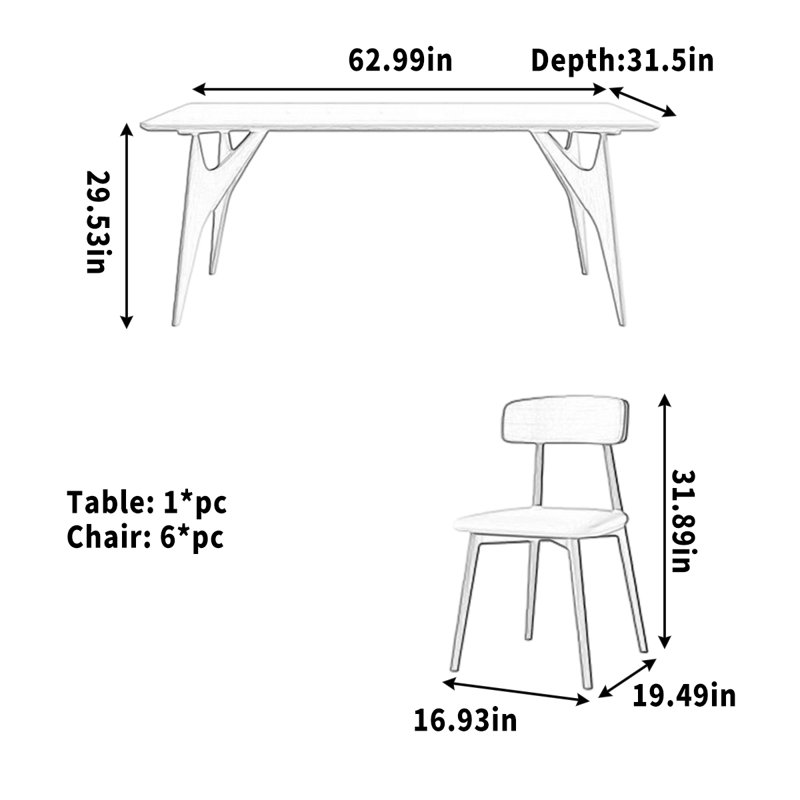 Table de salle à manger rectangulaire, H 29,53 po x l 62,99 po x P 31,5 po