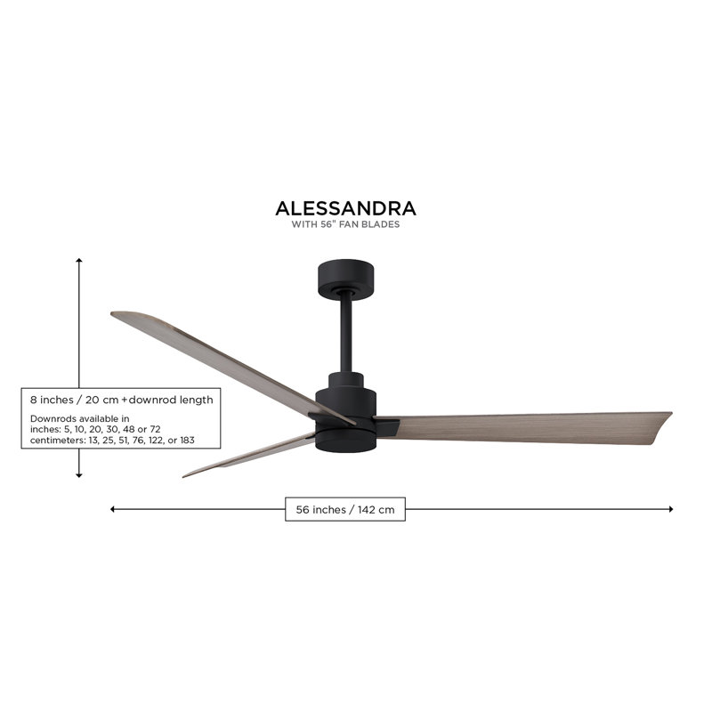 Alessandra - Three Blade Transitional Ceiling Fan -LED, Matte Black, Textured Bronze, 56"