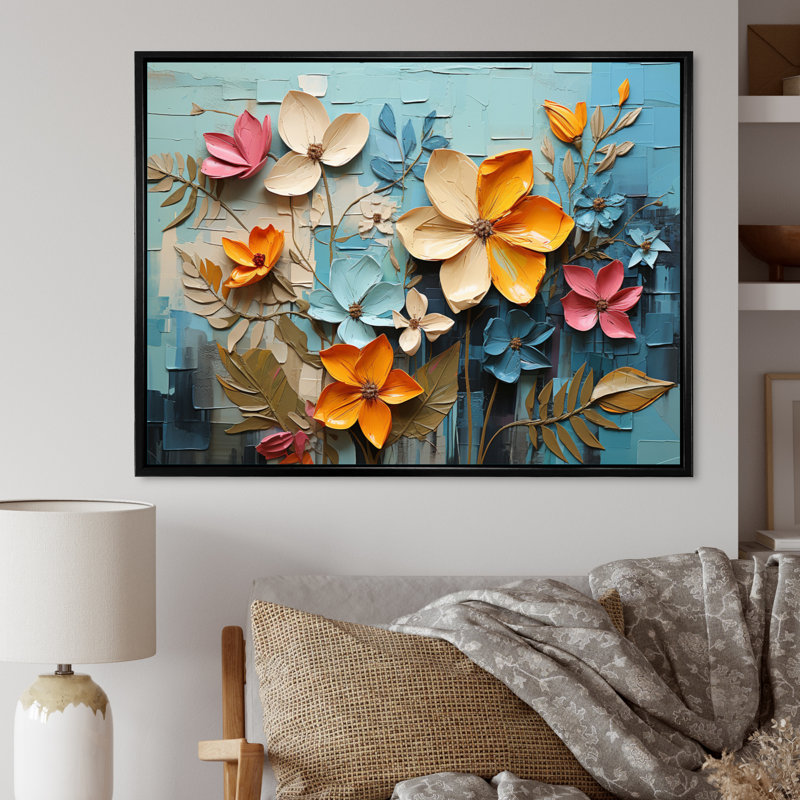 Meadow Whispers Collage I - Modern Canvas Wall Art, H 16 po x l 32 po, Cadre flottant noir