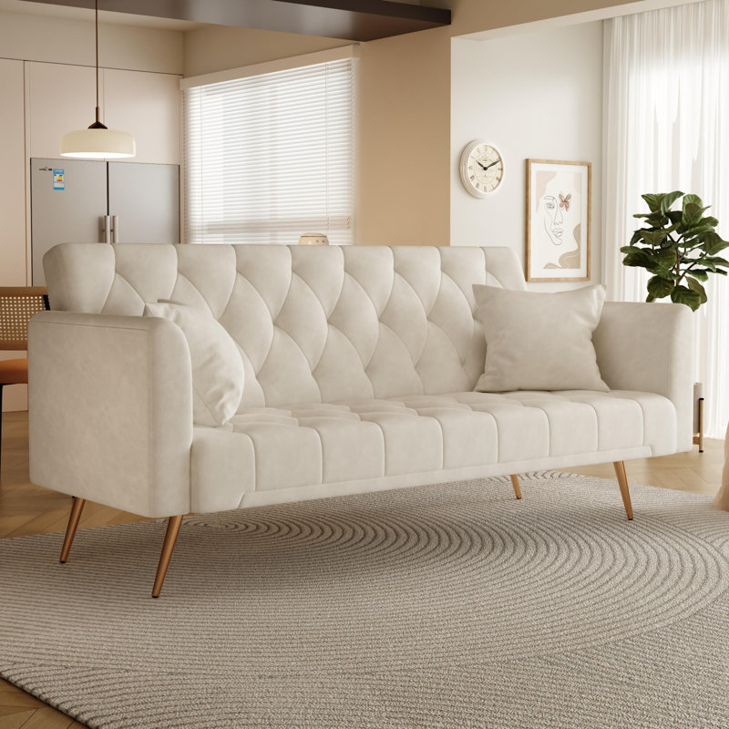 Canapé convertible Cathal, Velours beige