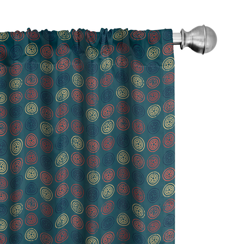 Blue Geometric Polyester Room Darkening Curtain Panels