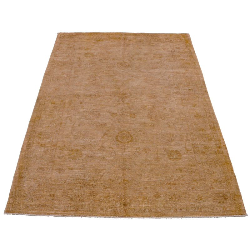 Tapis beige unique en laine de style années 1990 de 5 pi 1 po x 8 pi 1 po