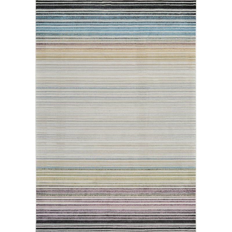 Tapis intérieur rayé beige / bleu 7 pi x 10 pi (6 pi 7 po x 9 pi 6 po) Mika de Branch Branch, Rectangle 6 pi 7 po x 9 pi 6 po