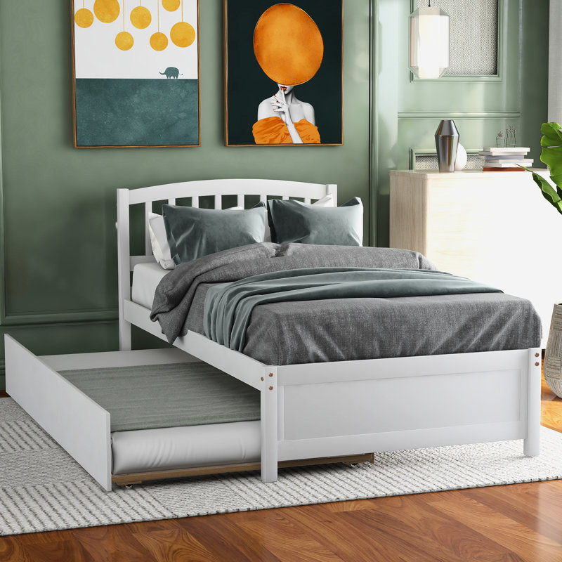 Lit plateforme simple avec lit gigogne, blanc - bois massif pour un cadre de chambre à coucher captivant
