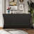 Refined Industrial 4-Door Credenza With Wooden Arc Legs & Bronze Clasps – Advanced Storage Design, Solid Craftsmanship, Black-712670982