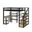Lit mezzanine double en métal avec escalier, bureau et tablettes