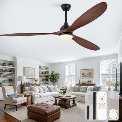 Très grand ventilateur de plafond en bois massif de 70 pouces avec télécommande et lumière, moteur à courant continu silencieux, 3CCT, à intensité variable, à six vitesses, idéal pour les grands salons, les lotissements et les fermes