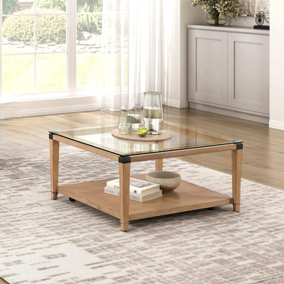 Cocktail Table Clear Tempered Glass Tabletop