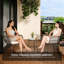 3-Piece Outdoor Rattan Bistro Set – Modern Patio Furniture with 2 Weatherproof Chairs & Glass Table – Removable Cushions, Anti-Rust Frame – For Garden, Balcony, or Patio – Yellow Rattan-1064912569-1064912570