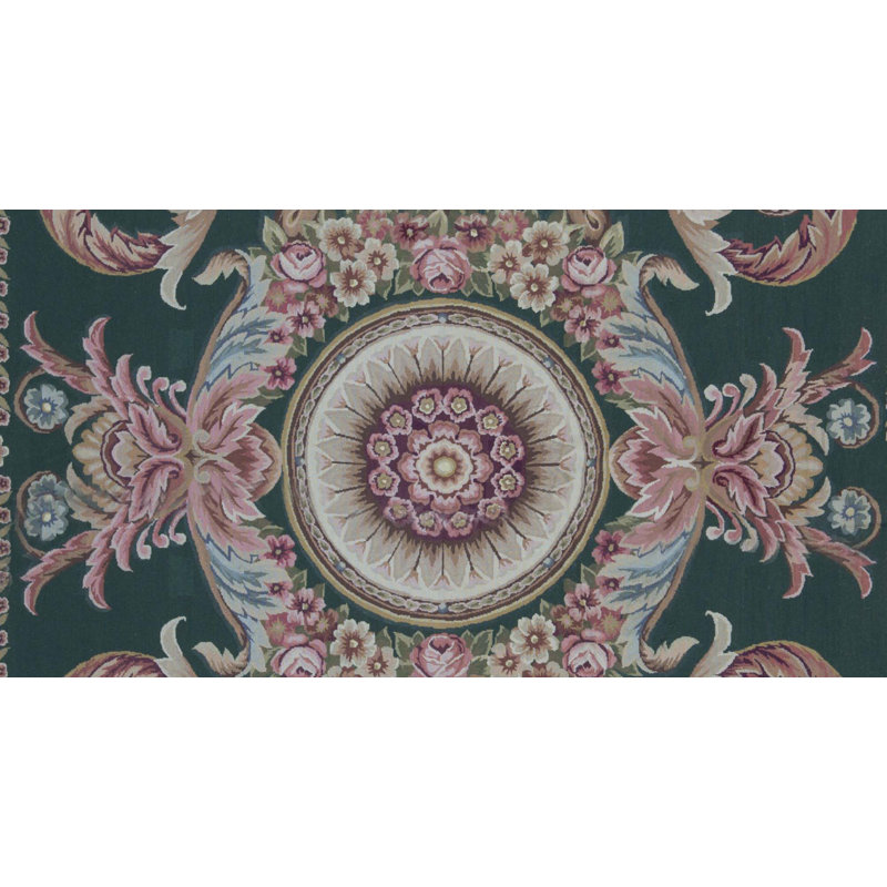 Tapis vert, rose et gris noué à la main de haute qualité
