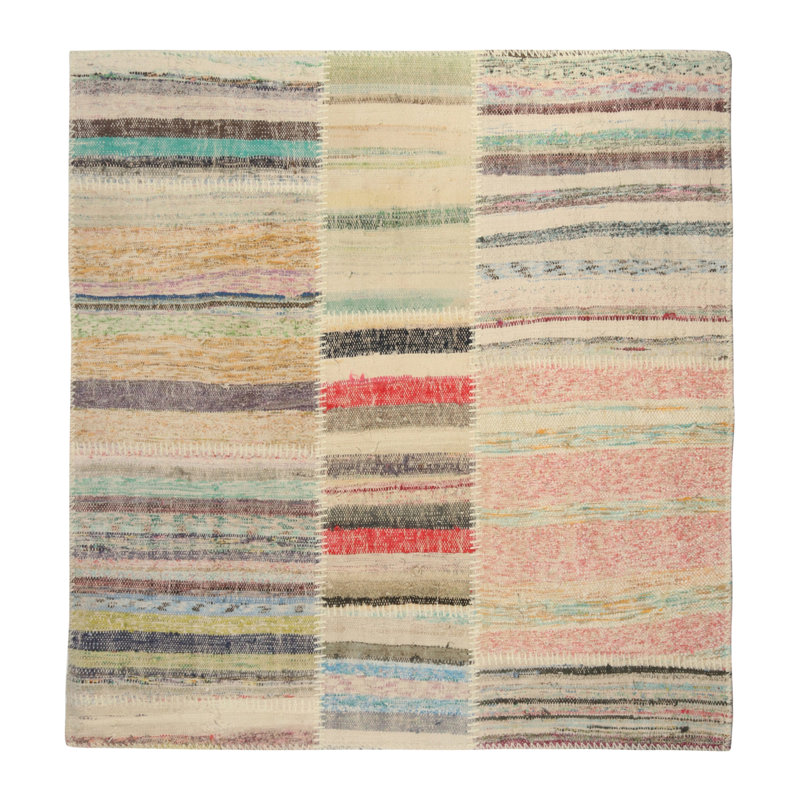 Wool Striped Area Rug in Pink