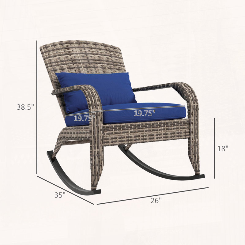 Chaise berçante en osier avec coussin de siège Outsunny, Blue