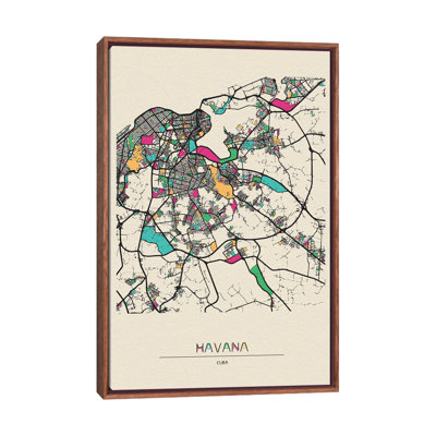 Havana, Cuba Map 1 Piece Floater Frame Wall Art on Canvas