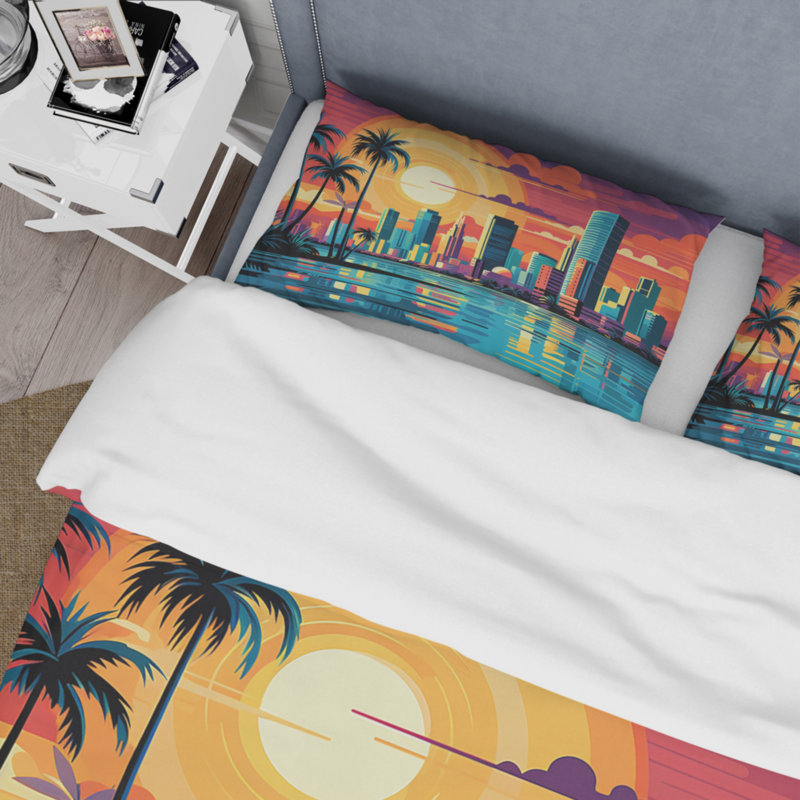 Ensemble de housse de couette en microfibre / polyester Pop Art Miami Cityscape I