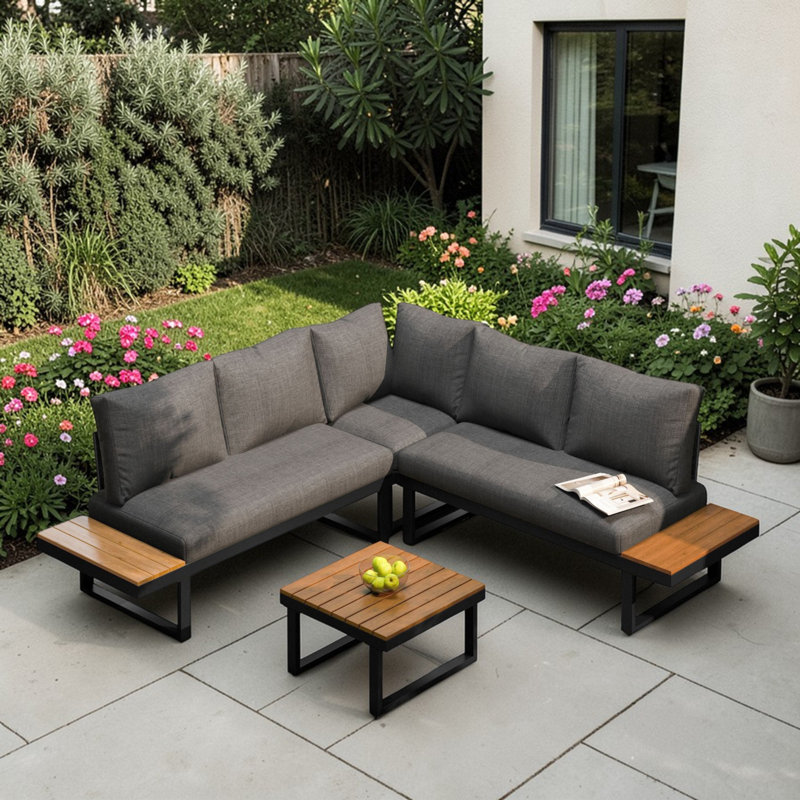 195cm Wide L-Shaped Patio Sectional Set, Grey