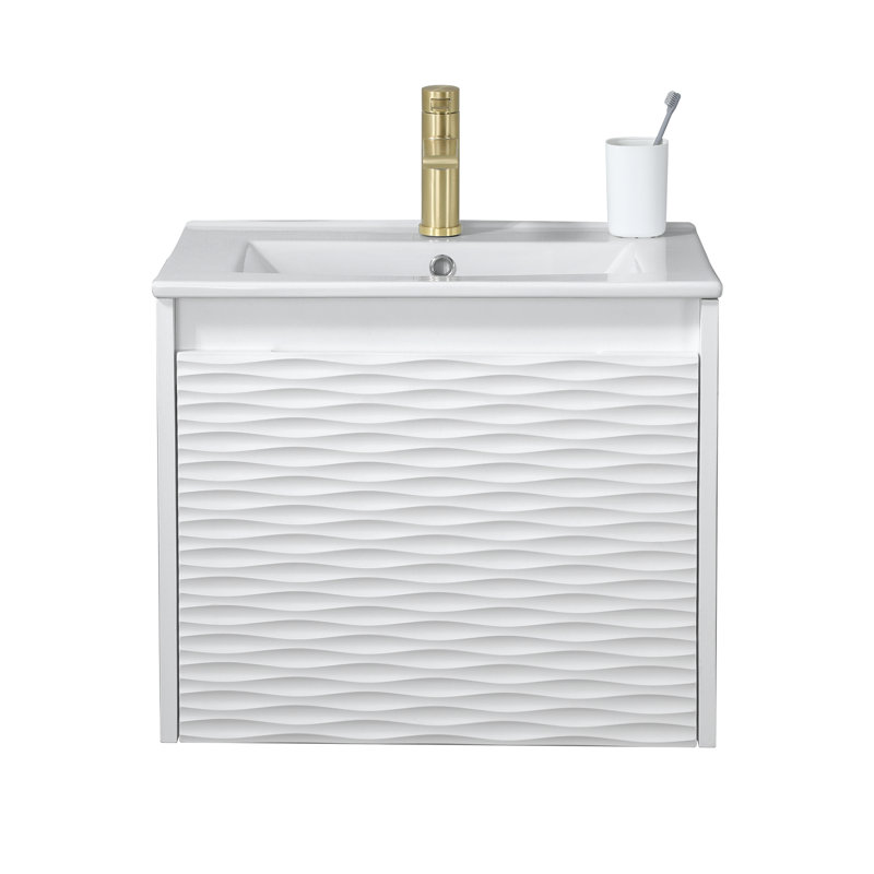 Meuble-lavabo simple mural 24 po avec comptoir en céramique 24 po Modern, Blanc