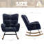 Dark Blue Teddy Fabric Wingback Glider Rocker With Side Storage Pocket, Soft Comfy Nursing Rocking Chair, Sturdy Safe Solid Wood Base, Multiuse Accent Chair For Nursery & Living Room.-1105064147