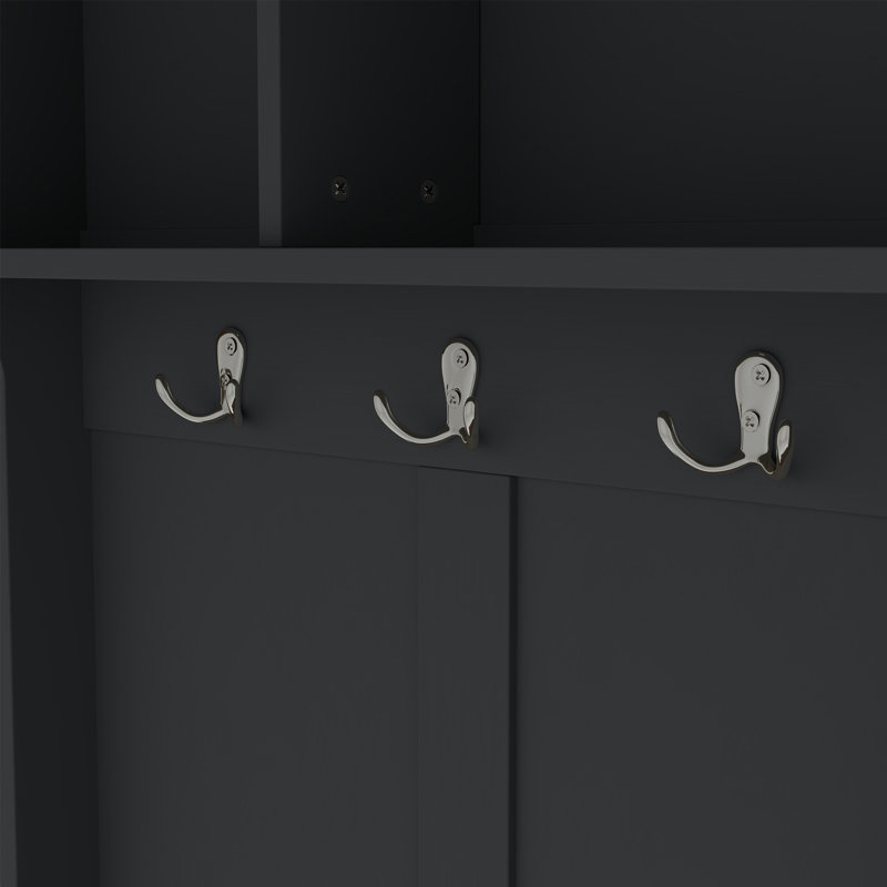 Modern Hallway Hall Tree With Metal Hooks And Storage Space, Black