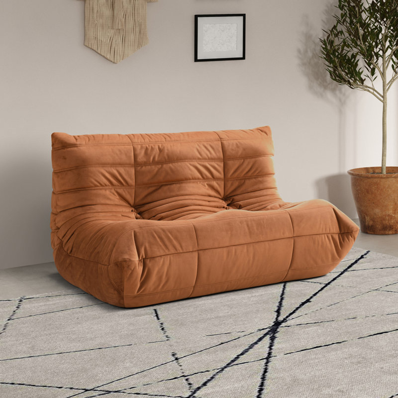 Causeuse rembourrée en velours 54,75 po Rachel, Velours cognac