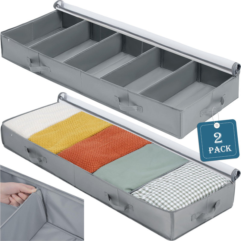 2 Pack Under The Bed Bags With Dividers, Clear Foldable Underbed Storage Bins, Under Bed Organizer For Clothes Sheet Blankets, Firm Sides, Bottom Support