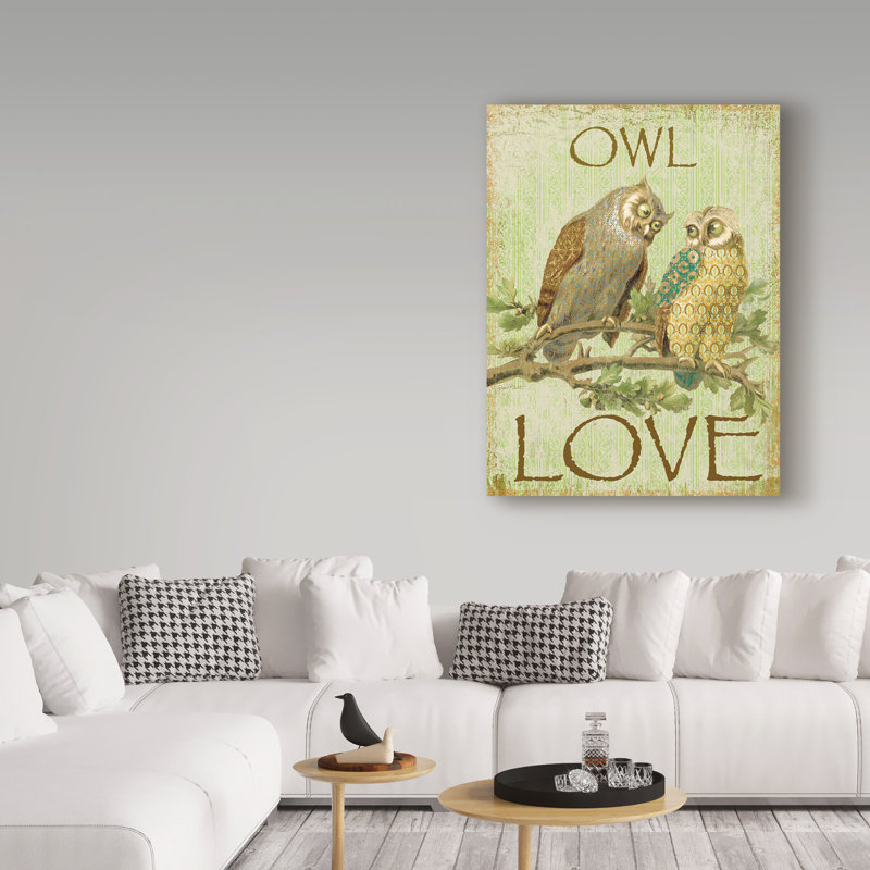 « hibou love », reproduction d’impression sur toile tendue, H 24 po x l 18 po x P 2 po